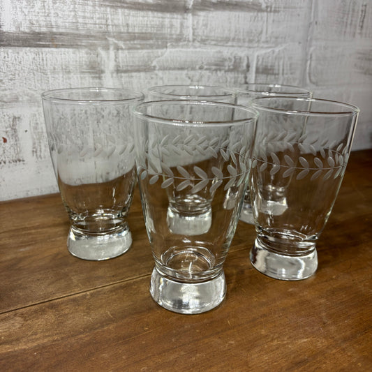 Mid Century Anchor Hocking Laurel Pattern Set Of 5 Glasses