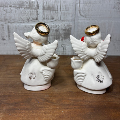 Vintage Ucagco Spaghetti Trim Angel Candle Holder Set