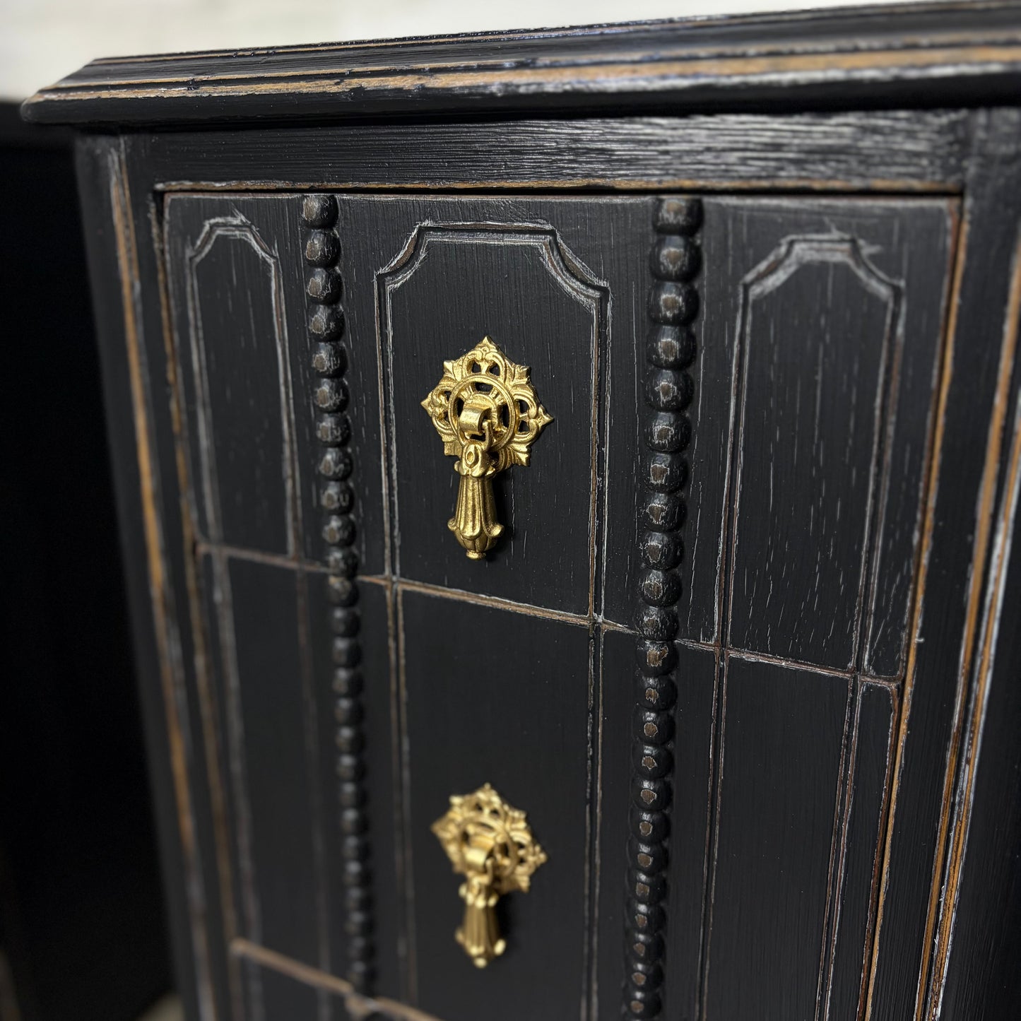 Set Of 2 Antique Black Nightstands