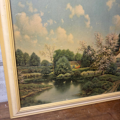 Vintage Cottage House Framed Painting