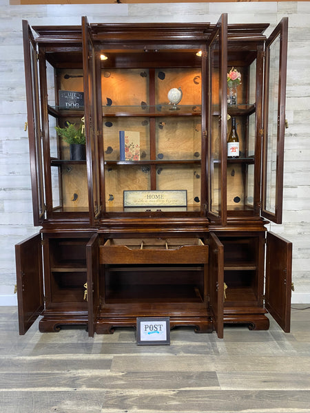 Universal Furniture Mahogany & Burled Ashwood Asian Breakfront China Cabinet