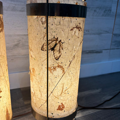 Mid Century Leaf Butterfly Deadstock Cylinder Lamp Set Of Two
