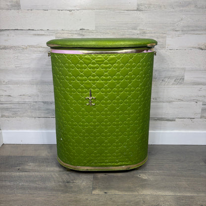 Vintage Green Vinyl Quilted Hamper