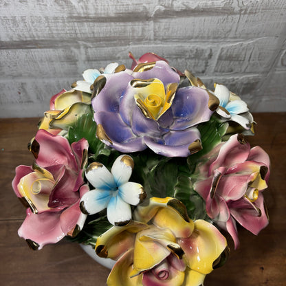 Italian Capodimonte Porcelain Flower Footed Floral Center Piece