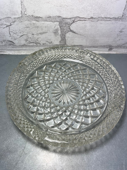 Vintage American 8 Cut Crystal Symmetric Flower Design Clear Cut Ashtray