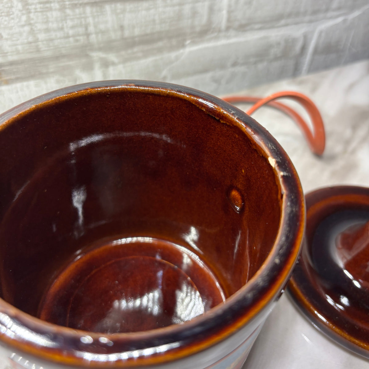 Vintage Brown Glazed Stoneware Cheese Small Crock