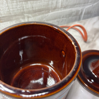 Vintage Brown Glazed Stoneware Cheese Small Crock