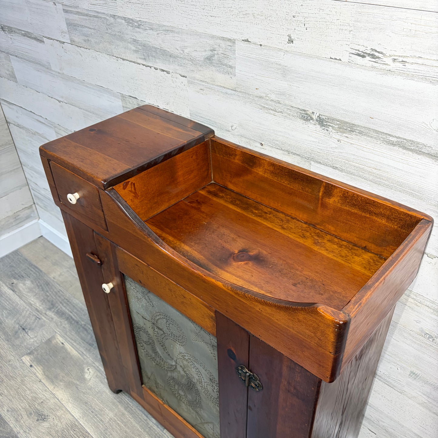 Antique Punched Tin Dry Sink Cabinet