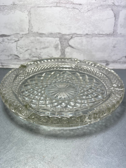 Vintage American 8 Cut Crystal Symmetric Flower Design Clear Cut Ashtray