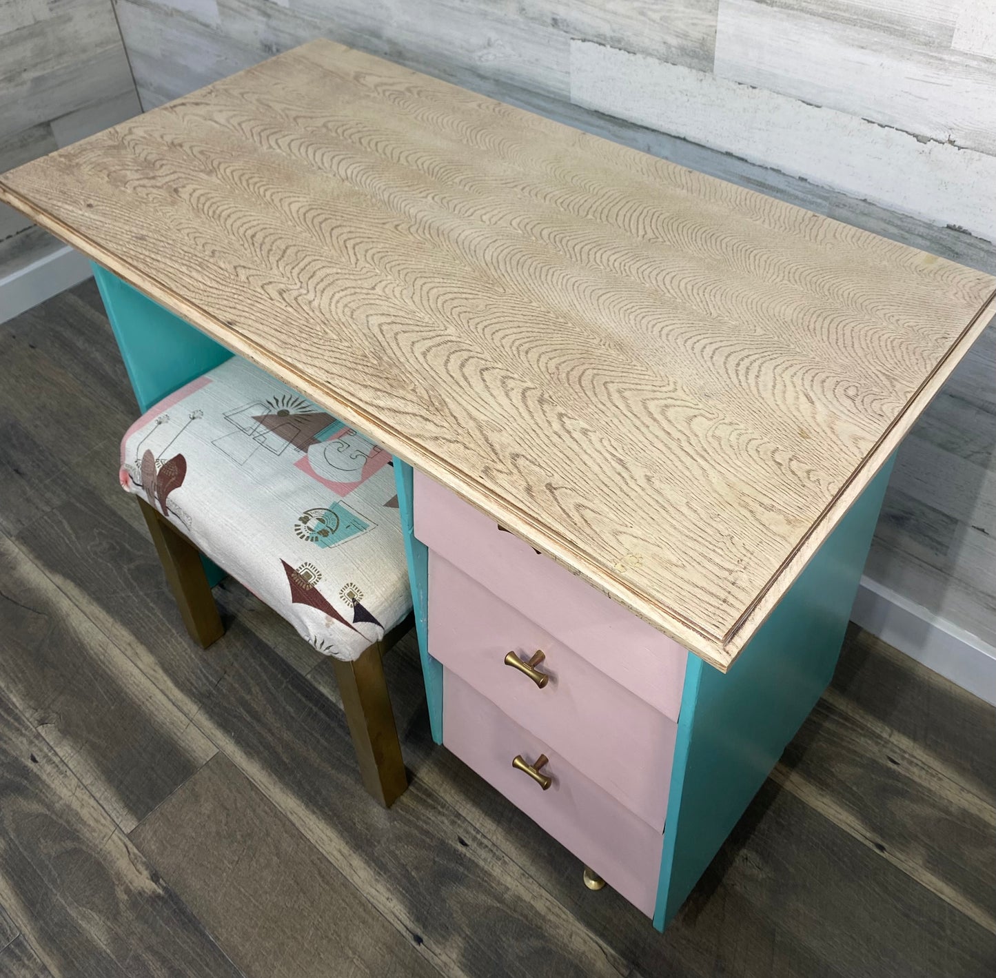 Teal & Pink Mid Century Vanity Desk Set