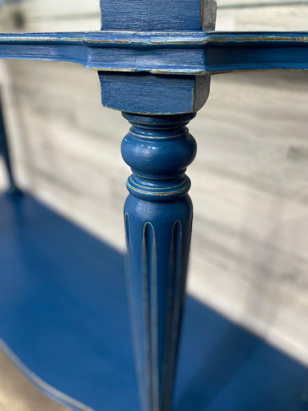 Navy Blue Sofa Table W/ Glass Top