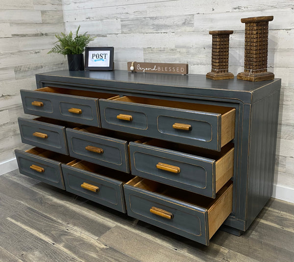 Dark Gray Dresser W/ Wood Handles