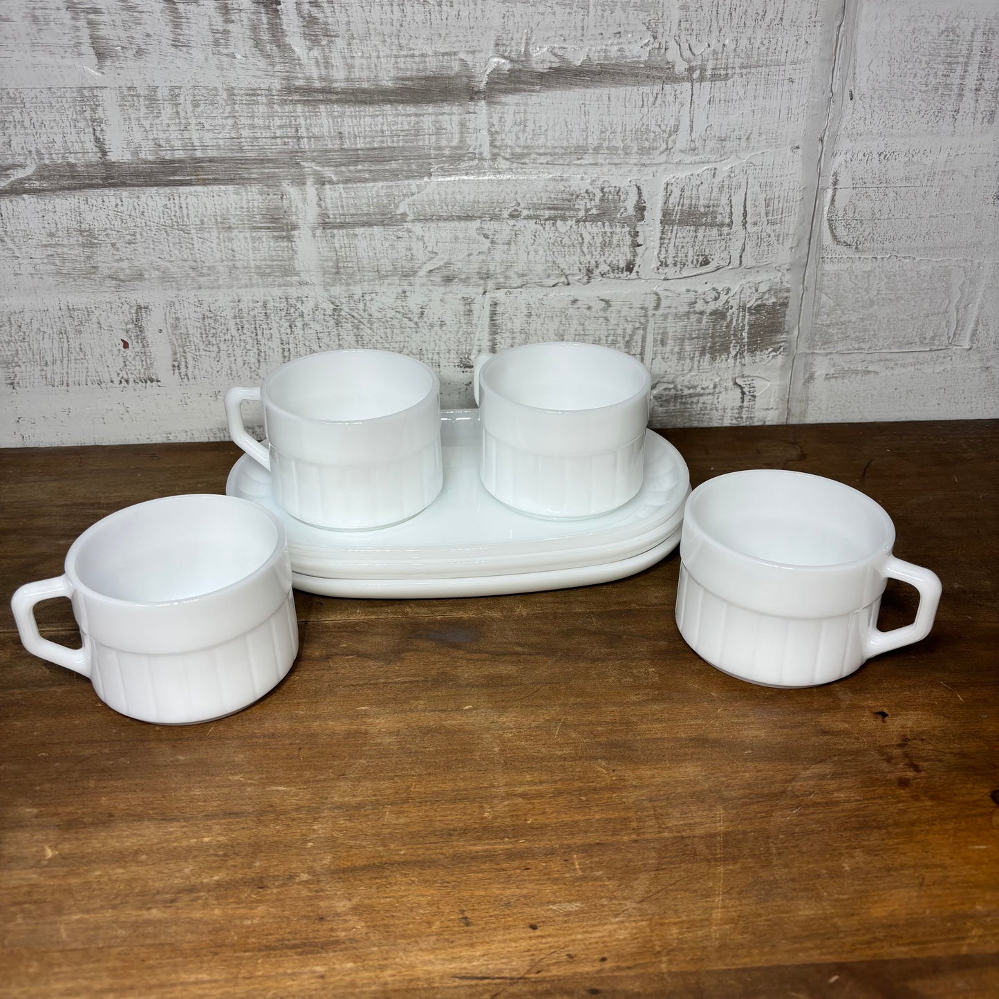 Vintage Federal Glass Heat Proof Milk Glass Snack Sets