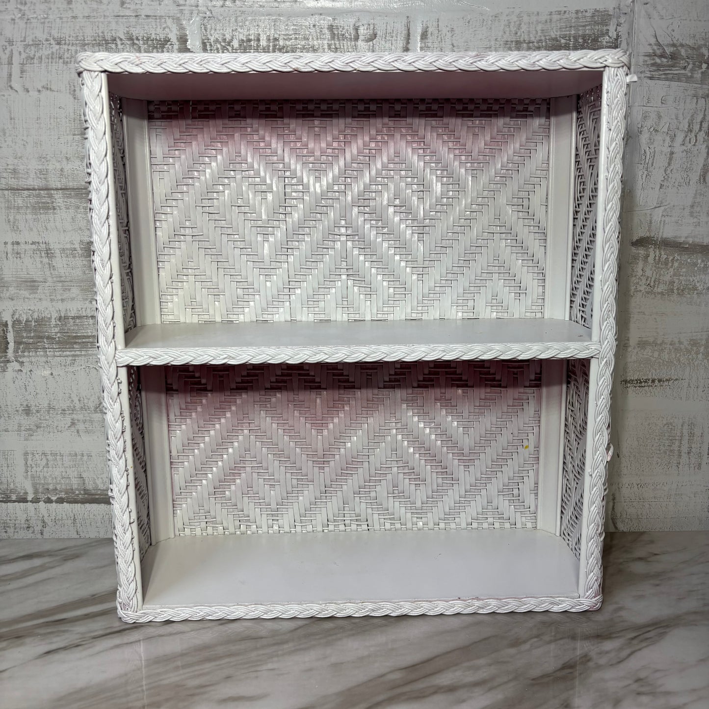 White And Pink Ombre Mid Century Wicker Shelf
