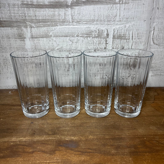 Set of 4 Clear Ribbed Skinny Glasses