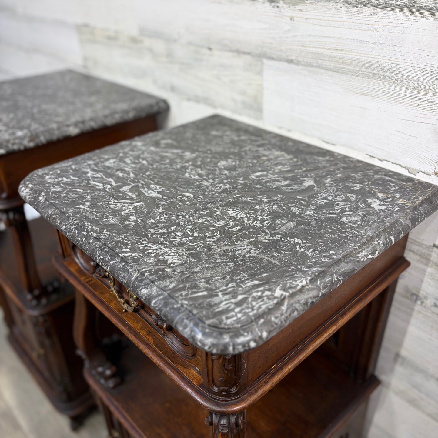 Antique French Marble Top Nightstands Set Of 2