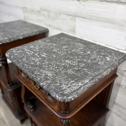 Antique French Marble Top Nightstands Set Of 2