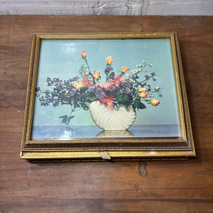 Vintage Wooden Jewelry Box W/ Flowers in Vase Picture