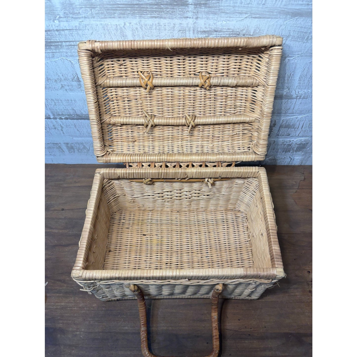Vintage Wicker Rattan Picnic Basket Handles