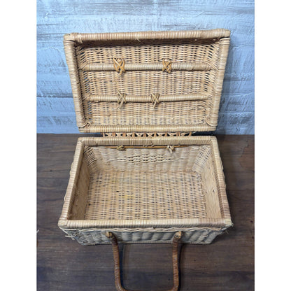 Vintage Wicker Rattan Picnic Basket Handles
