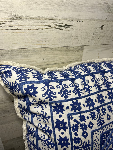 Blue Block Print Large Throw Pillow
