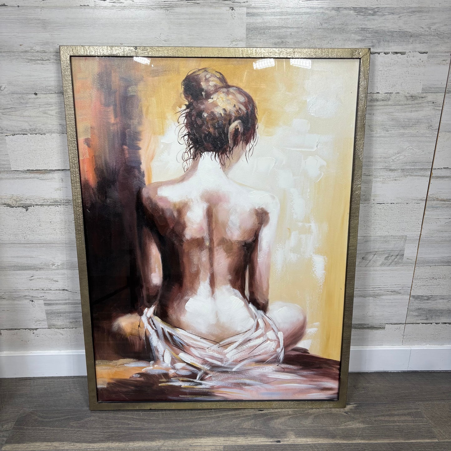 Framed Nude Woman Back Portrait Painting