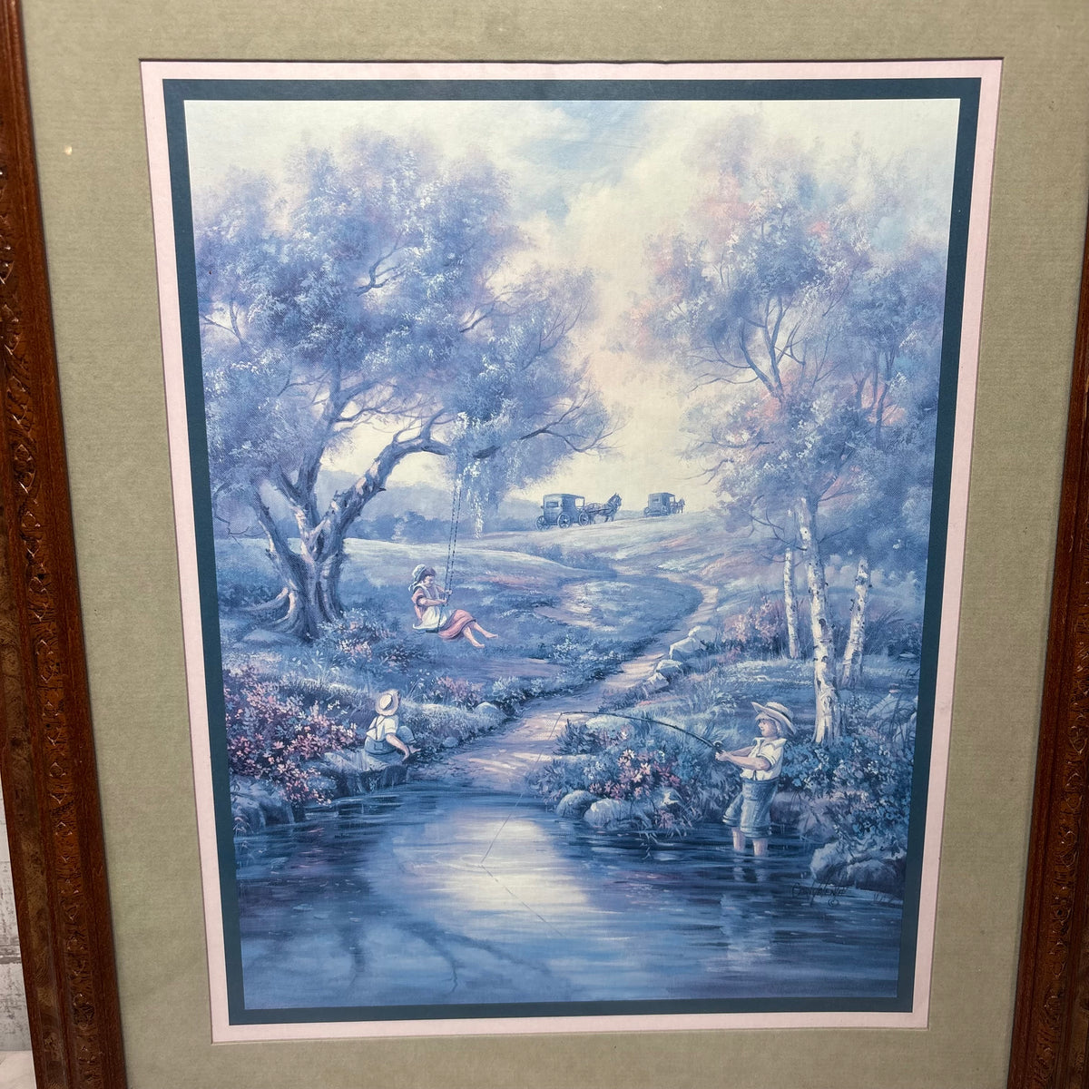 Vintage Carl Valente Little Amish Children Fishing Framed Print