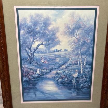 Vintage Carl Valente Little Amish Children Fishing Framed Print