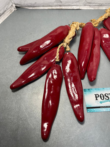 Vintage Ceramic Chili Peppers On Jute Rope