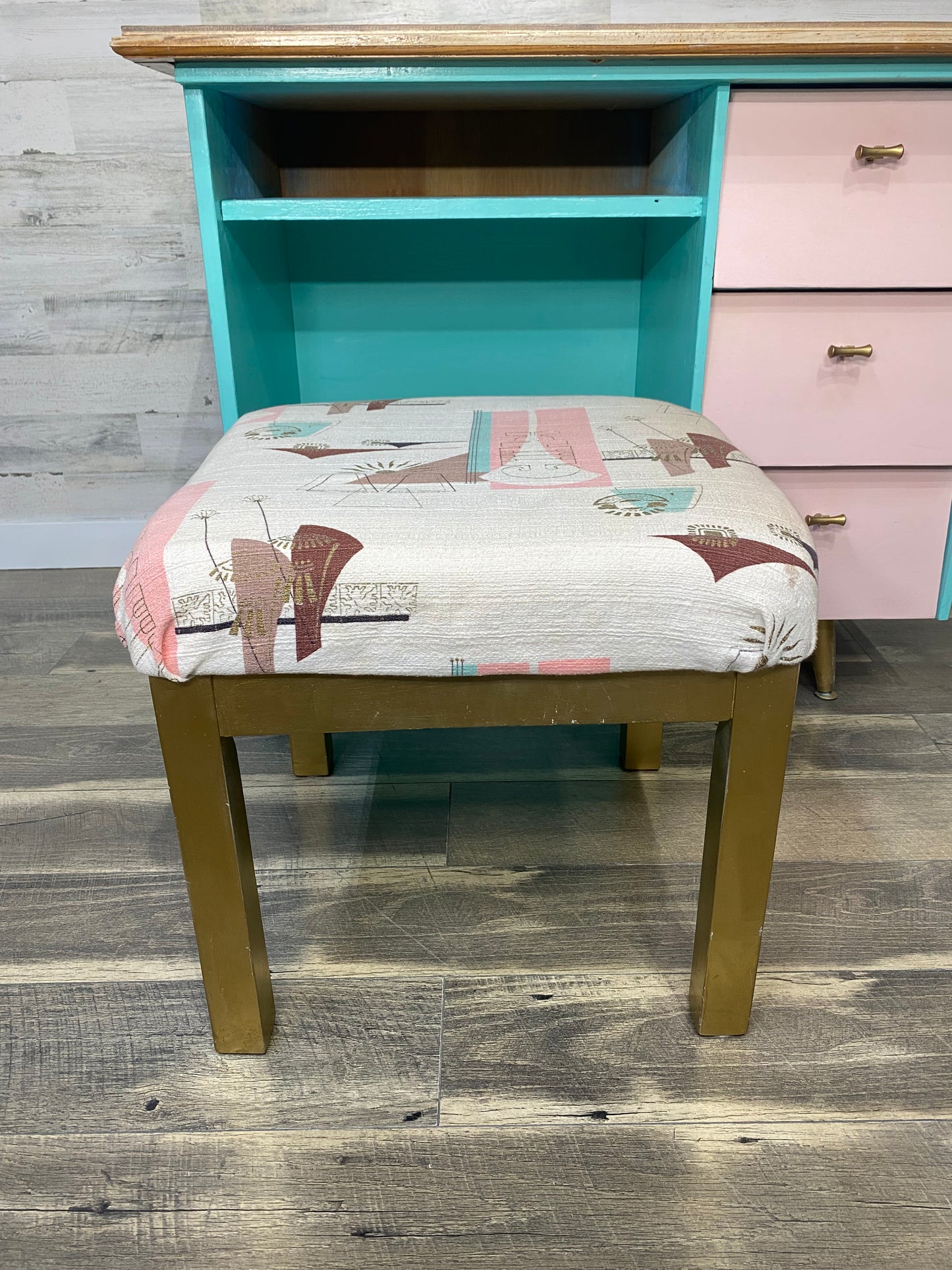 Teal & Pink Mid Century Vanity Desk Set