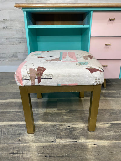 Teal & Pink Mid Century Vanity Desk Set