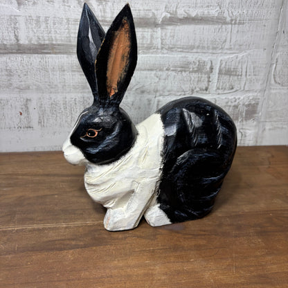 Hand Carved Black & White Rabbit Figurine