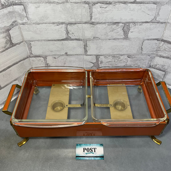 Vintage Rare Double Enamel Orange Fire King Chafing/Serving Dish