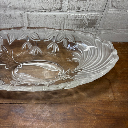 Vintage Scalloped Serving Bowl With Frosted Floral Design