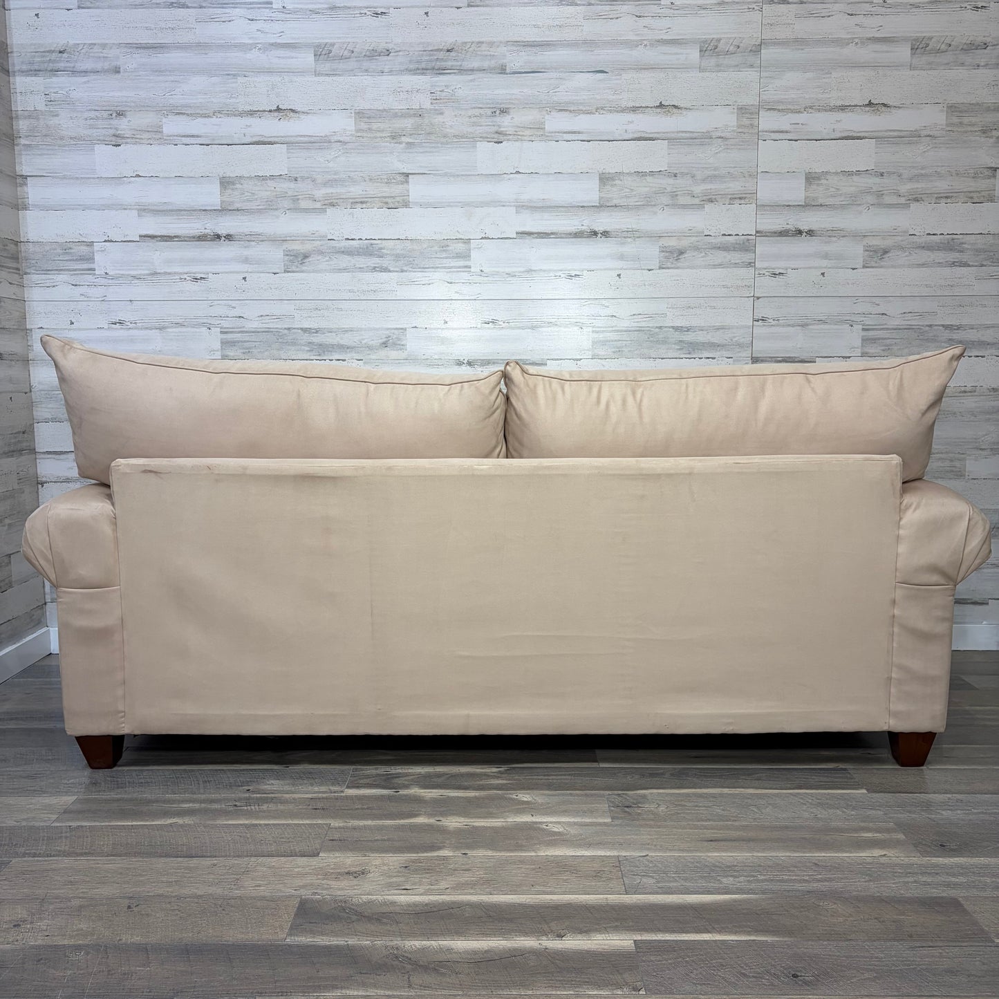 Beige Microsuede Sofa Couch
