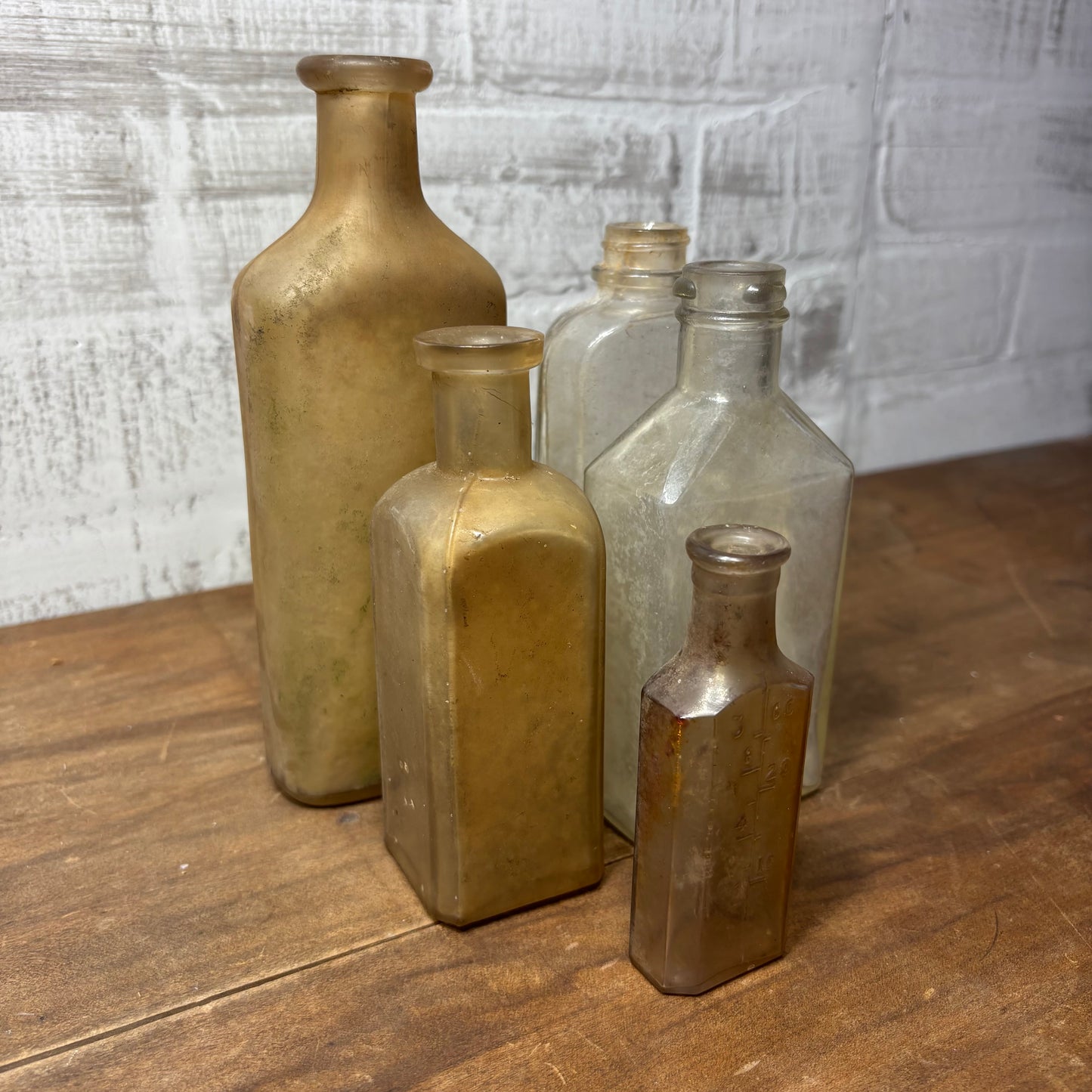 Antique Glass Bottles Set of 5 #1 Vintage Advertisement