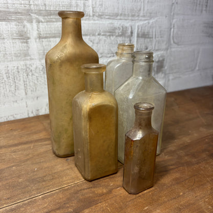 Antique Glass Bottles Set of 5 #1 Vintage Advertisement