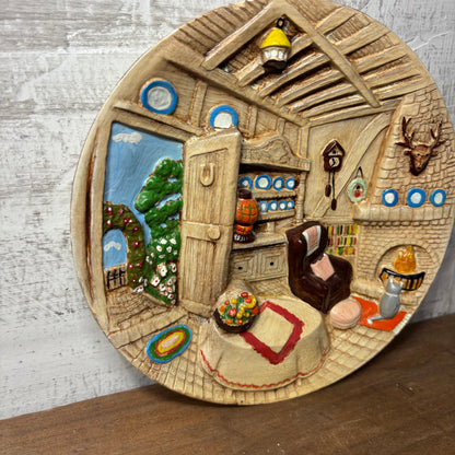 Vintage 3D Relief Wall Plaque “Cozy Cottage Daydream”
