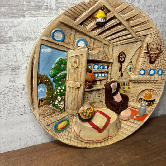 Vintage 3D Relief Wall Plaque “Cozy Cottage Daydream”