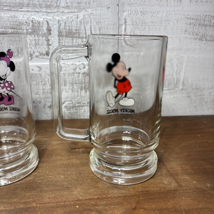 Vintage Disney Mickey and Minnie Mouse Glass Mug Set