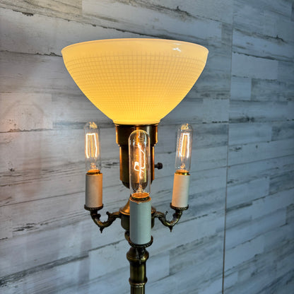 Vintage Four Light Torchiere Milk Glass Floor Lamp