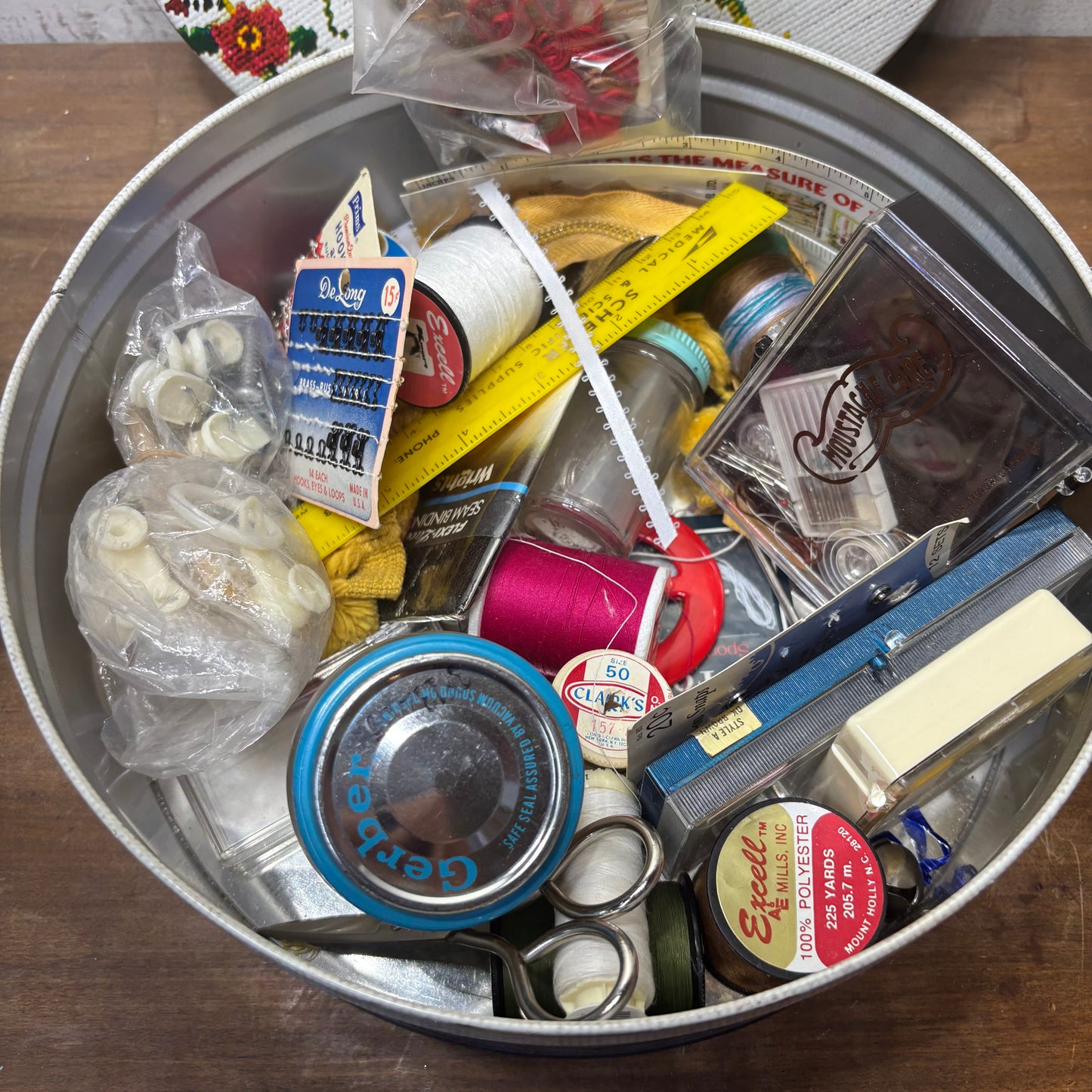 Vintage Sewing Lot Tin