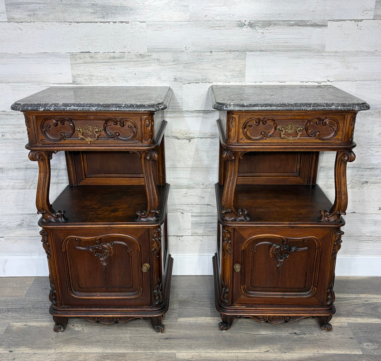 Antique French Marble Top Nightstands Set Of 2