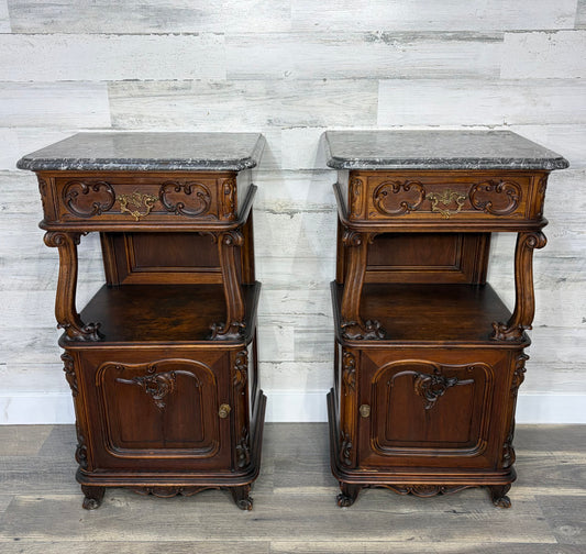 Antique French Marble Top Nightstands Set Of 2