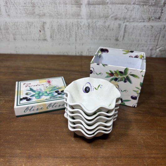 “Olive Olive” Fine Porcelain Appetizer/ Condiment Dishes Set