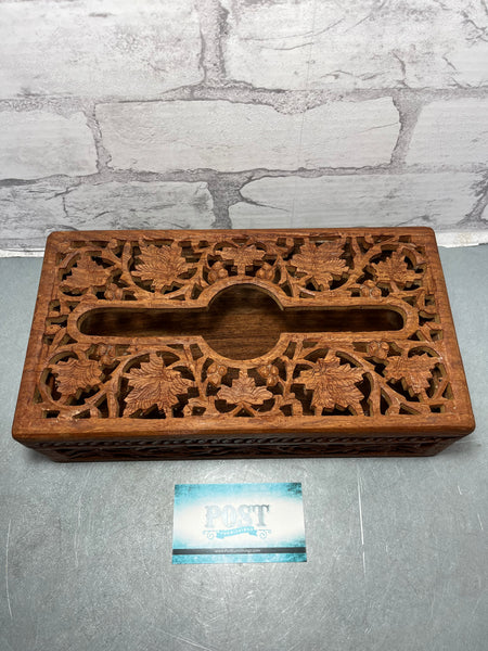 Indian Hand Carved Wooden Tissue Box