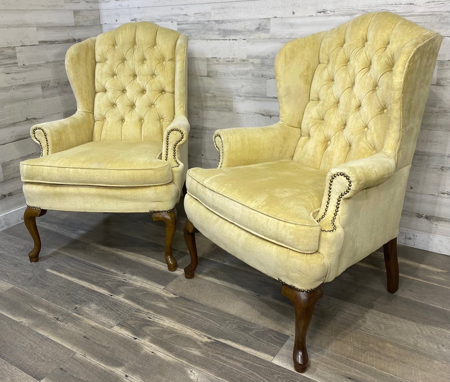 Set Of 2 Wingback Yellow Chairs