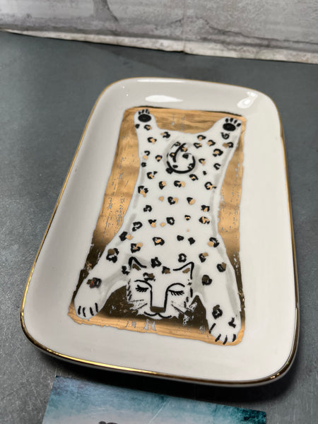 Cat Laying On Gold Trinket Tray