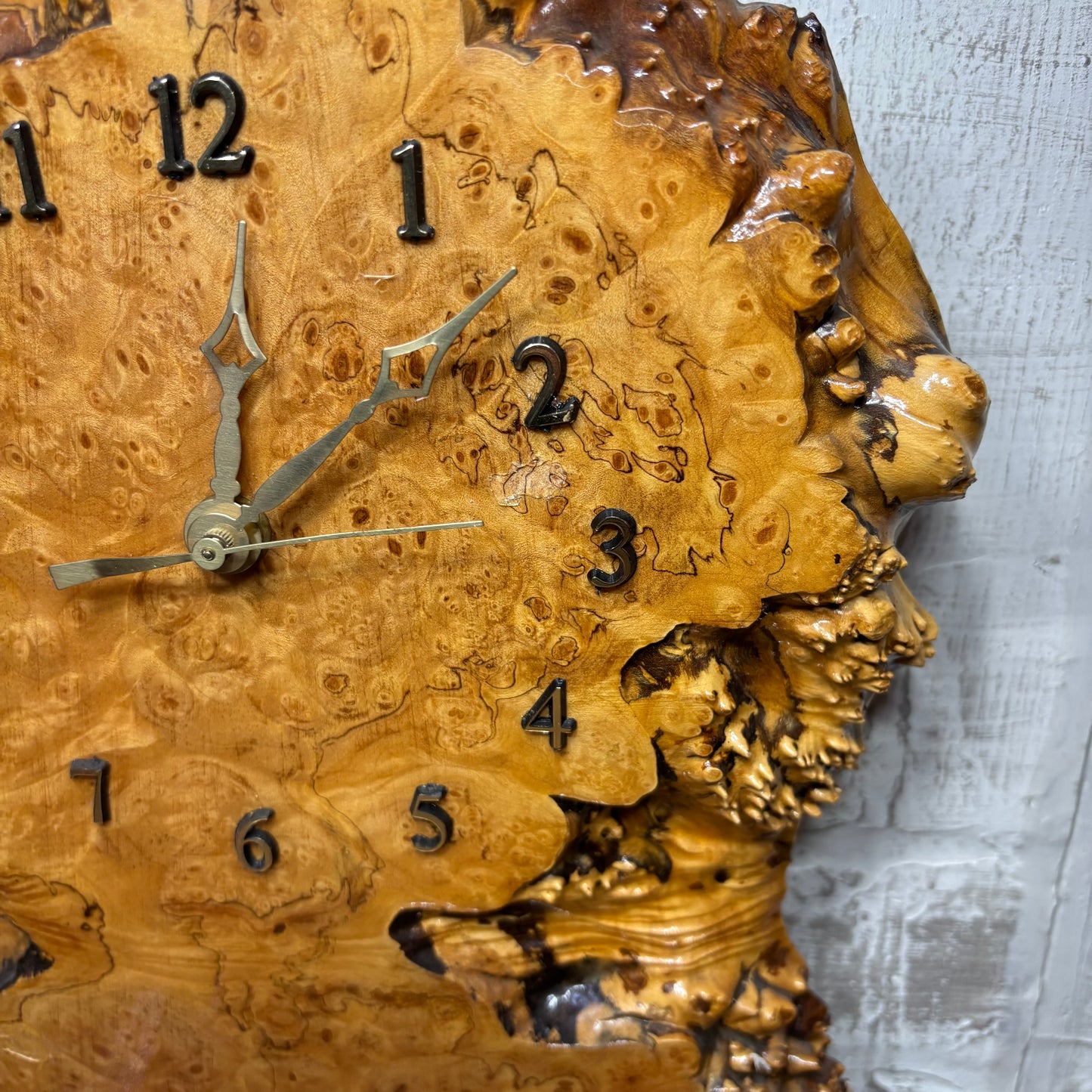 Vintage Maple Burl Wood Slab Mantle Clock
