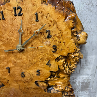 Vintage Maple Burl Wood Slab Mantle Clock